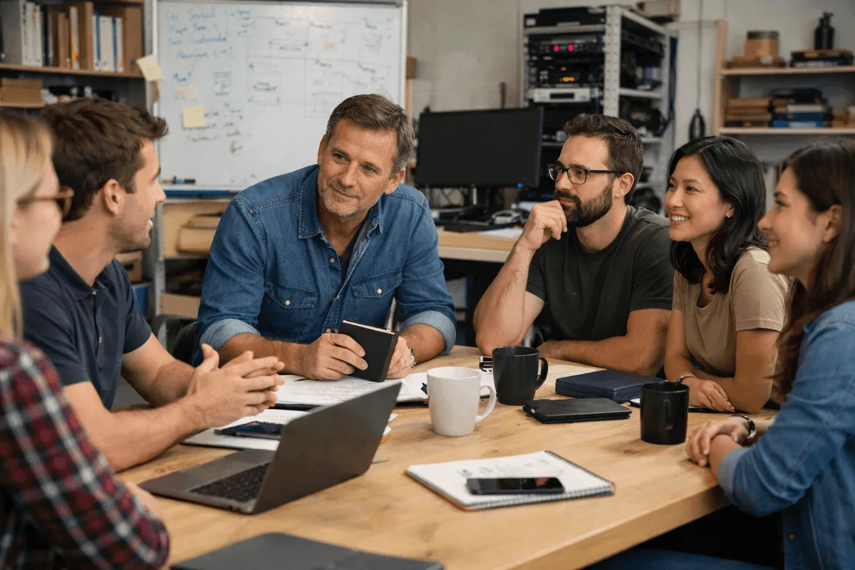 A team meeting discussing attitudes at work