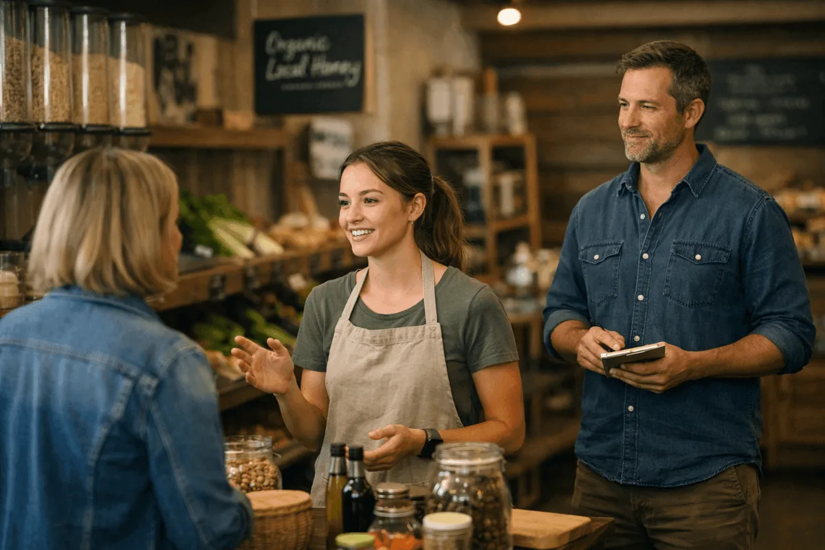 A retail leader coaching a team member using ask, don't tell