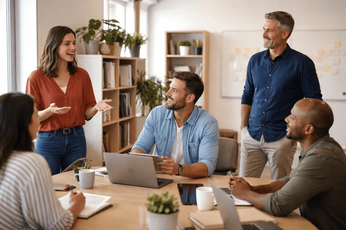 A leader developing another leader during a business meeting