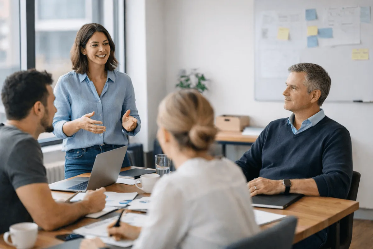 Leader handing over responsibility to a team member
