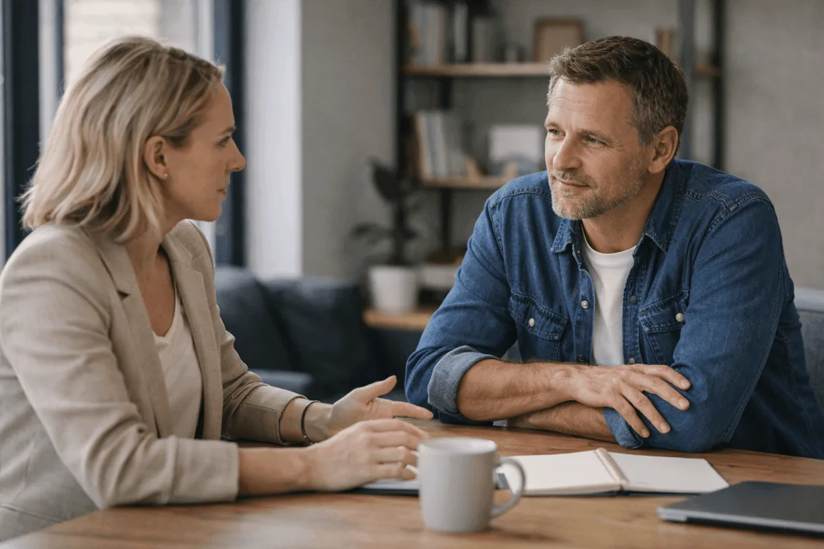 Business owner leading a small team meeting